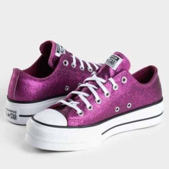 Converse CTAS Glitter Lift Platform Ox Sneakers Low Top Sparkle Party Berry Pink - Picture 1 of 7